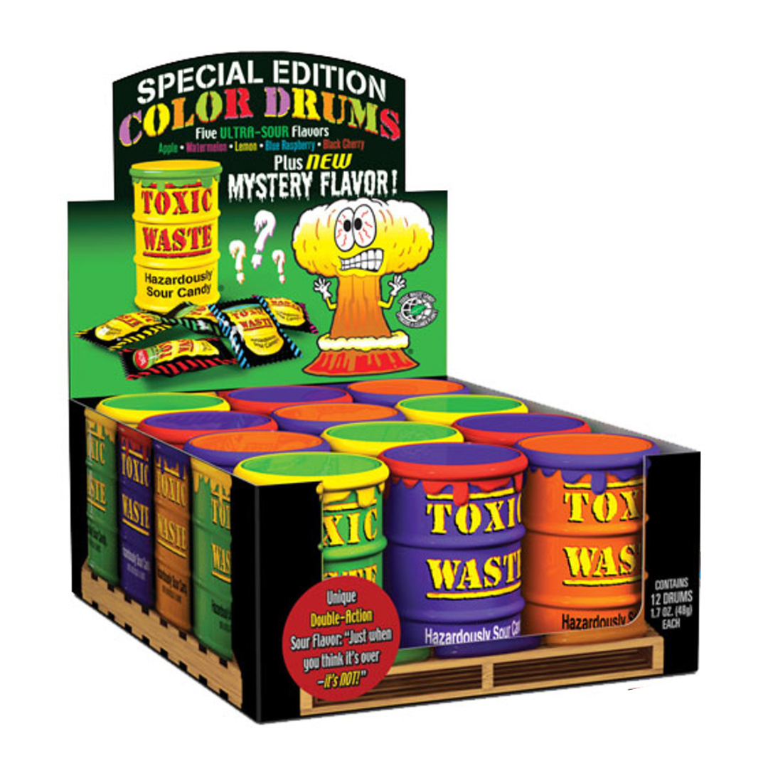 Toxic Waste Colored Drums Sour Candy - 12 Count